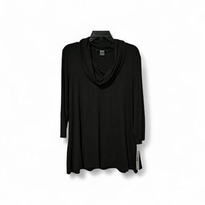 Peter Nygard Large NWT Charcoal Gray 3/4 Sleeve Tunic Blouse Minimalist Stretch